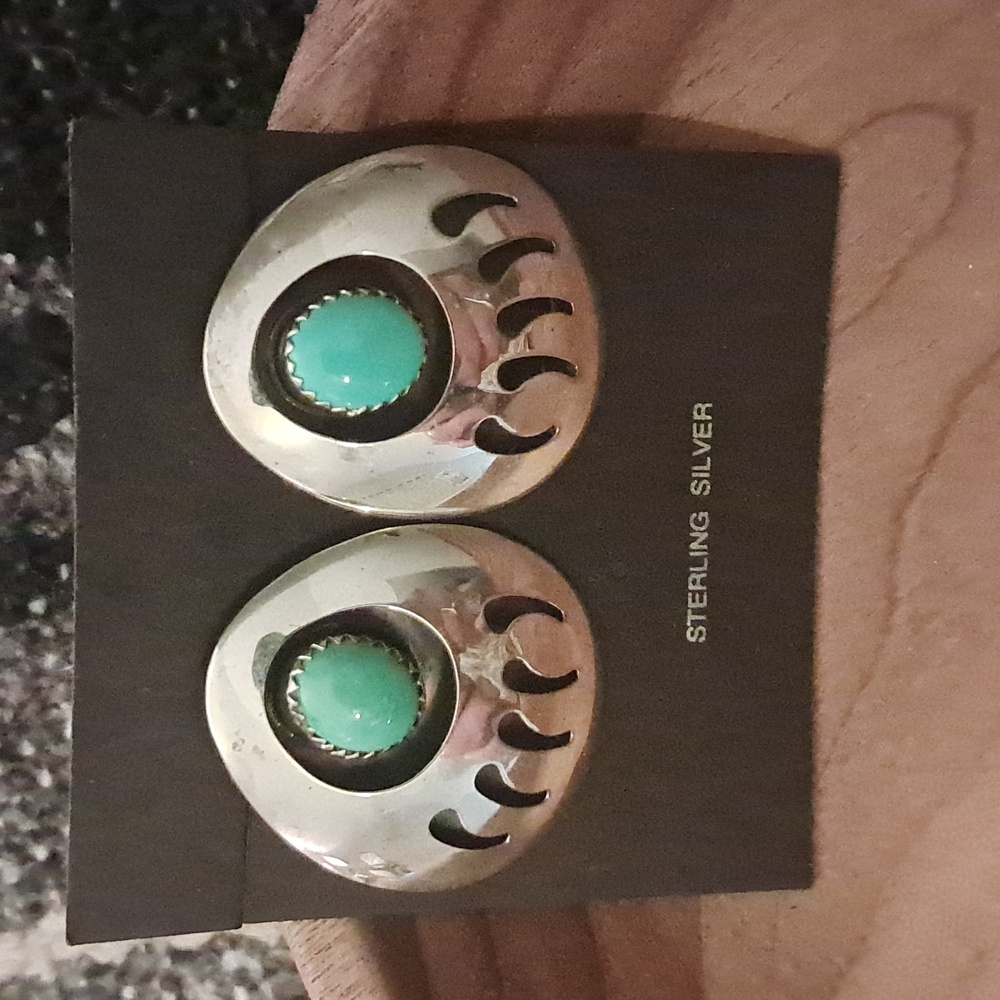 Handcrafted Sterling & Turquoise Bear Claw Earrings